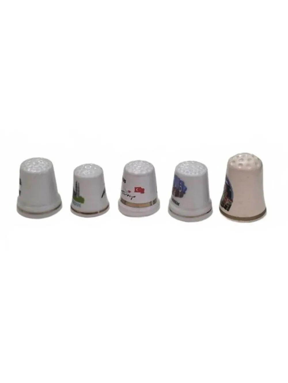 Set of 5 Vintage Ceramic Souvenir Thimbles - Middle East & Holy Land Collection